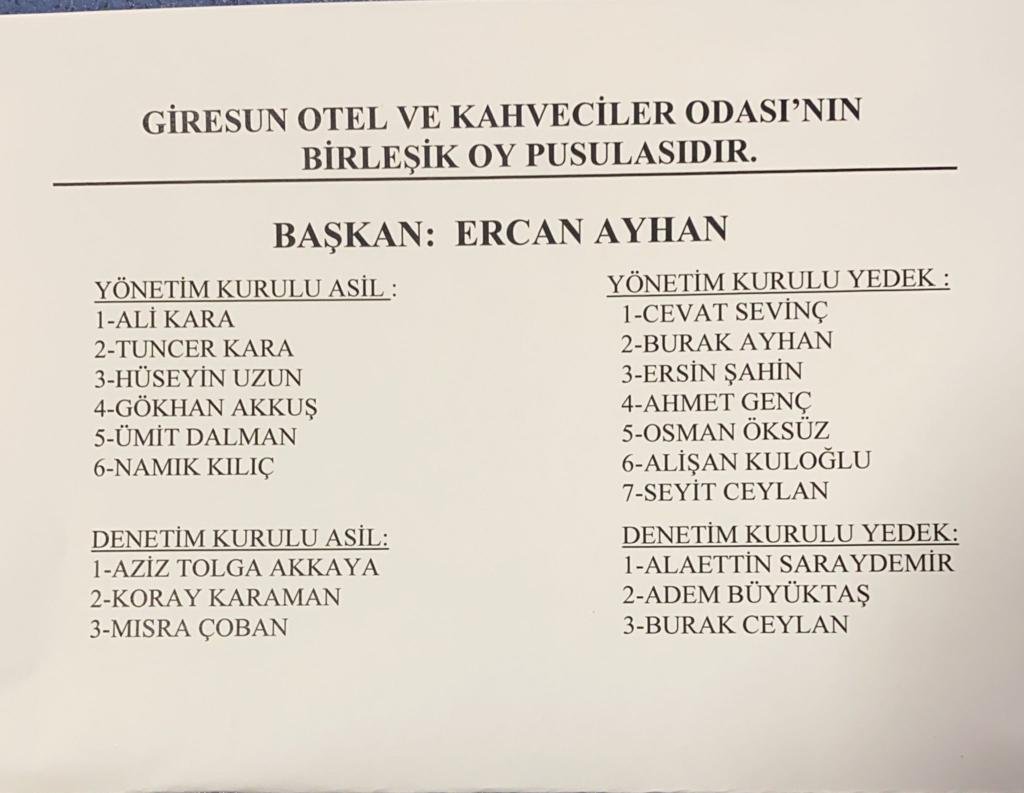 GİRESUN OTEL VE KAHVECİLER ODASINDA ERCAN AYHAN YENİDEN BAŞKAN SEÇİLDİ
