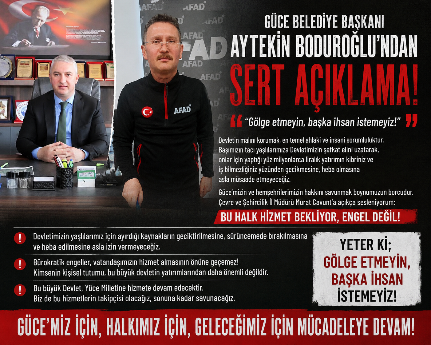 Güce Belediye Başkanı Aytekin Boduroğlu’ndan Sert Açıklama